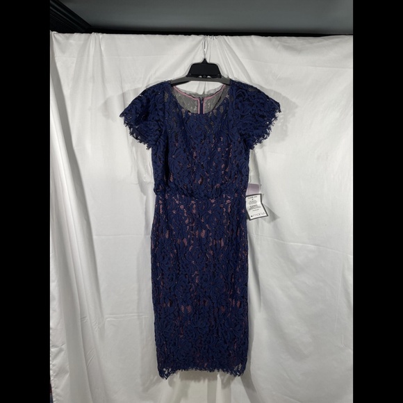 NWT JS Collections [ 8 ] Embroidered Lace Blouson Dress in‎ Navy Rose - Picture 7 of 12